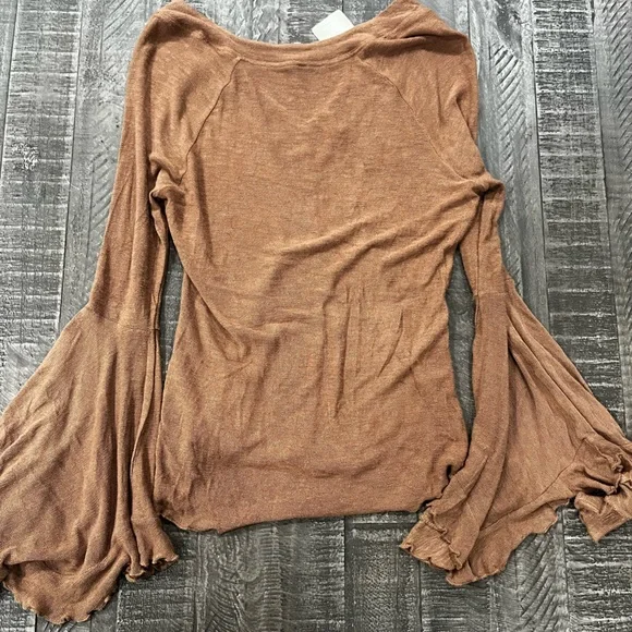Free People Brown Flared Sleeve Blouse - Picture 3 of 3